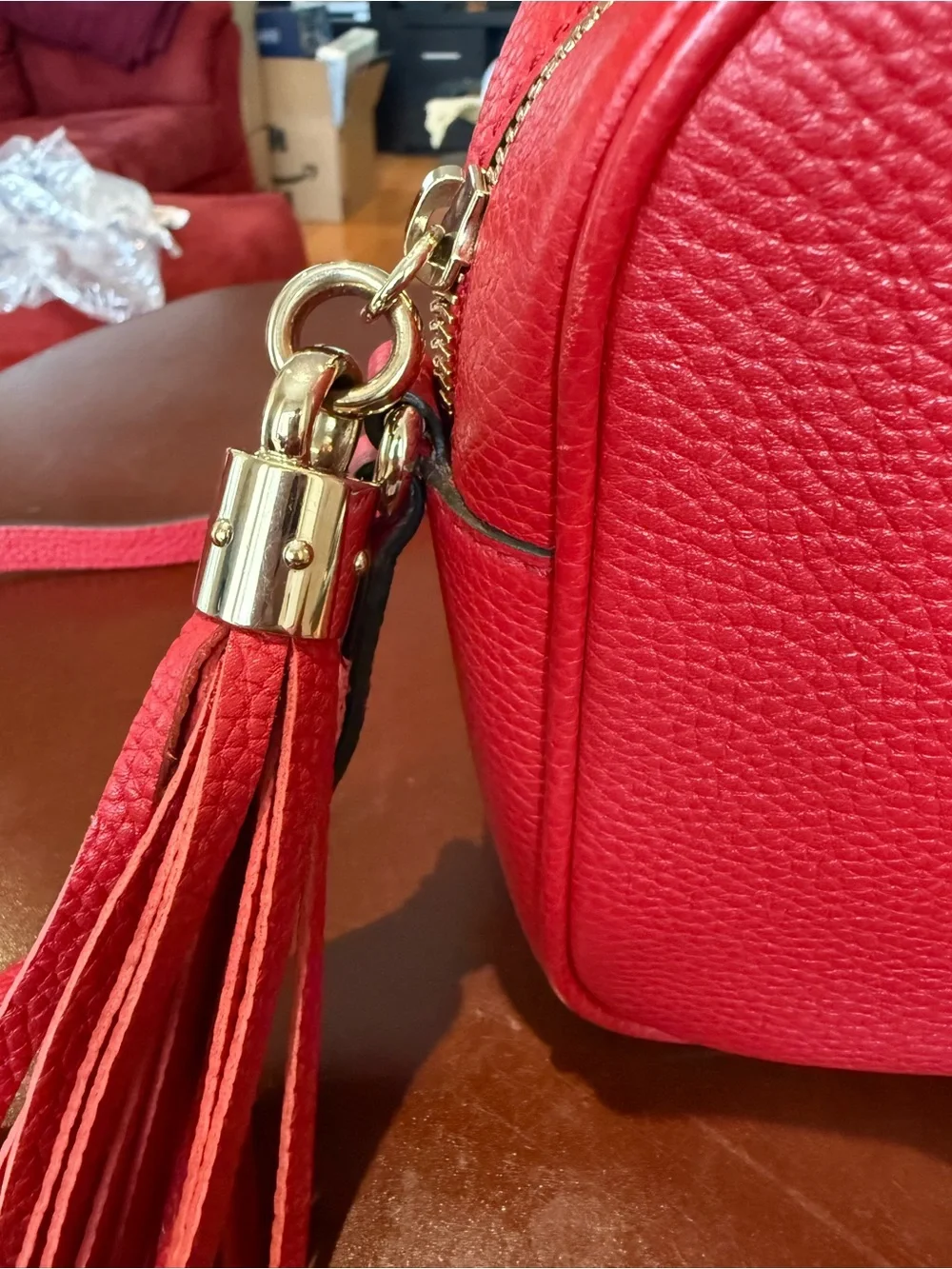 Gucci Red Pebbled Leather Crossbody with Tassel
